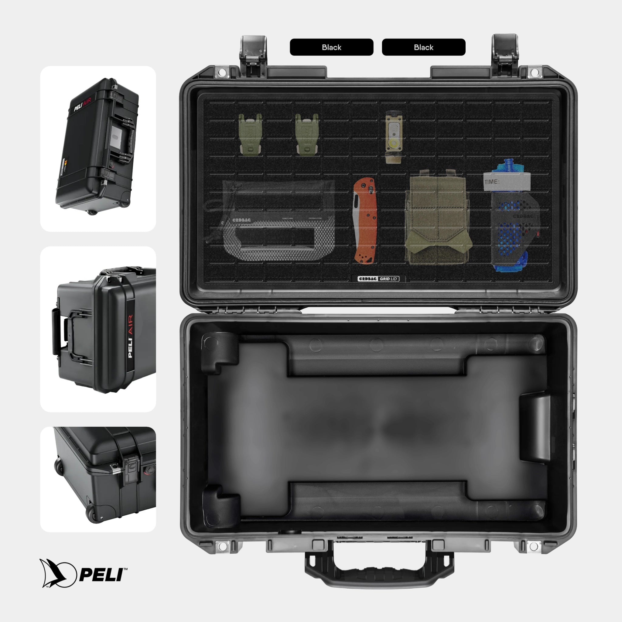 Peli 1535 Air case Black with CRDBAG MOLLE Panel GRID-LID organizer